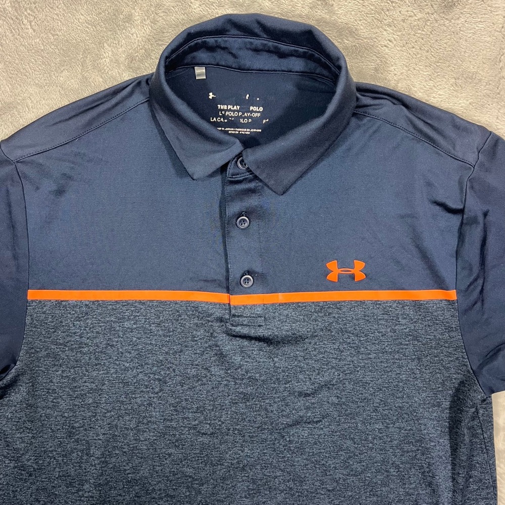 UNDER ARMOUR Playoff Polo Shirt Mens Small Navy Blue Colorblock Gym Golf Active - Picture 3 of 16
